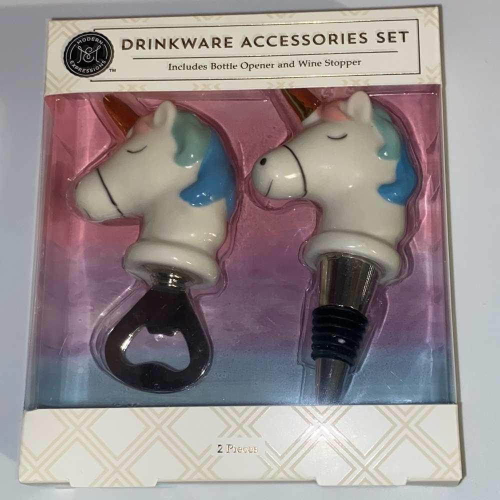 Drinkware accessorie set - Unicorn bottle opener and wine stopper set